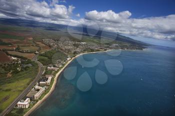 Royalty Free Photo of an Aerial View of a Coast and Beach in Maui, Hawaii