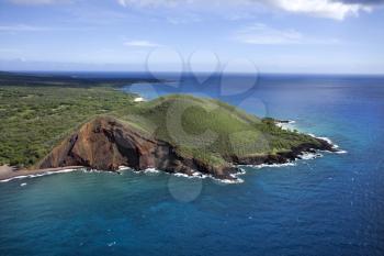 Royalty Free Photo of an Aerial of Maui, Hawaii Coastline With Crater and Cliffs on Pacific Ocean