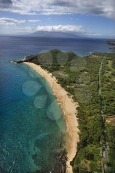 Royalty Free Photo of an Aerial of a Coastline With a Sandy Beach and Pacific Ocean in Maui, Hawaii