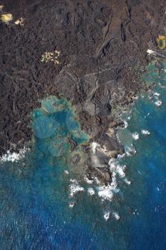 Royalty Free Photo of an Aerial of Maui, Hawaii Coastline With Lava Rocks