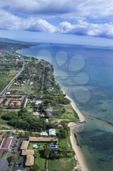 Royalty Free Photo of an Aerial of Maui, Hawaii Coastline With Beach and Buildings