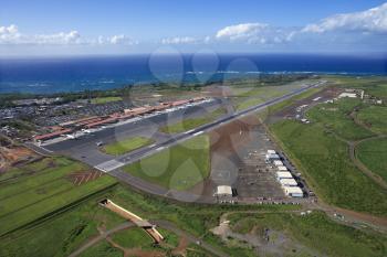 Royalty Free Photo of an Aerial View of Maui, Hawaii Airport With Pacific Ocean
