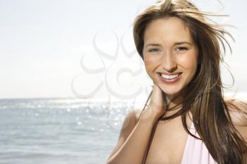 Royalty Free Photo of a Smiling Woman at a Beach in Maui Hawaii