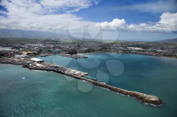 Royalty Free Photo of an Aerial View of Container Port on Maui, Hawaii Coastline