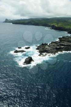 Royalty Free Photo of an Aerial View of a Rocky Coastline of Maui, Hawaii