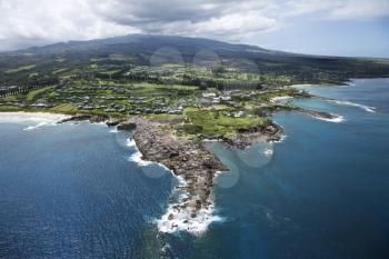 Royalty Free Photo of an Aerial View of Buildings on Coastline of Maui, Hawaii