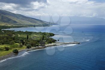 Royalty Free Photo of an Aerial of Jetty on Coastline of Maui, Hawaii