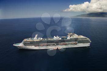 Royalty Free Photo of an Aerial View of a Large Cruise Ship in Hawaiian Waters