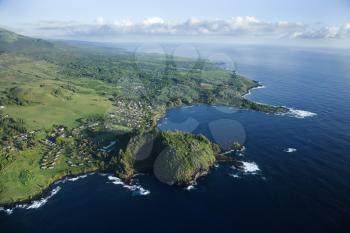 Royalty Free Photo of an Aerial View of a Coastal Community in Maui, Hawaii