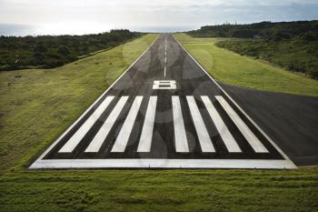 Royalty Free Photo of an Aerial View of Paved Airplane Runway on Maui, Hawaii