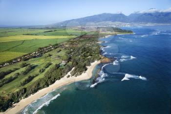 Royalty Free Photo of Aerial View of Maui, Hawaii Coastline and Beach