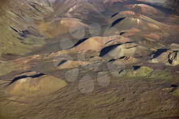Royalty Free Photo of an Aerial View of craters in Haleakala National Park, Maui, Hawaii