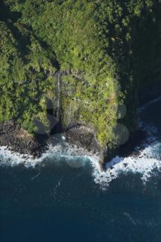 Royalty Free Photo of an Aerial View of Maui, Hawaii Coast With Waterfall