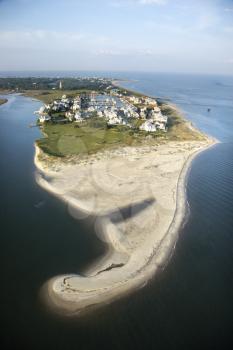Royalty Free Photo of an Aerial View of a Beach and Residential Community on Bald Head Island, North Carolina
