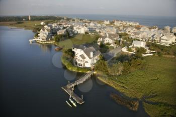 Royalty Free Photo of an Aerial View of a Coastal Residential Community on Bald Head Island, North Carolina