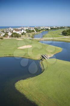 Royalty Free Photo of an Aerial View of a Golf Course in Coastal Residential Community at Bald Head Island, North Carolina