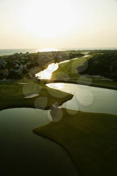 Royalty Free Photo of an Aerial View a Golf Course on Bald Head Island, North Carolina