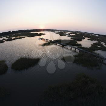 Royalty Free Photo of an Aerial View of a Pier in a Wetland on Bald Head Island, North Carolina