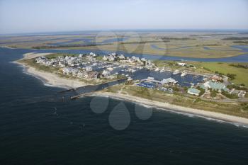 Royalty Free Photo of an Aerial View of a Marina on Bald Head Island, North Carolina