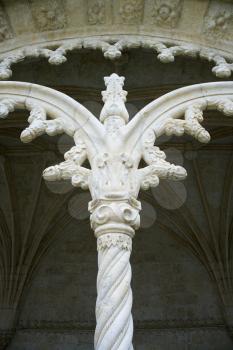 Royalty Free Photo of an Ornate Column on Jeronimos Monastery in Lisbon, Portugal