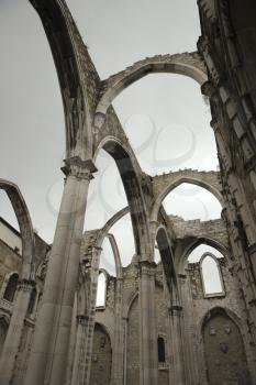 Royalty Free Photo of an Open Roof of Igreja do Carmo Ruins in Lisbon, Portugal