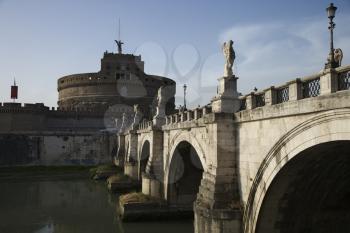 Royalty Free Photo of Ponte Sant'Angelo Bride and Castel Sant'Angelo in Rome, Italy