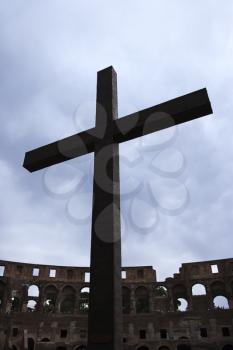 Royalty Free Photo of a Cross Inside the Coliseum in Rome, Italy