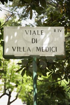 Royalty Free Photo of a Sign for Viale di Villa Medici in Rome, Italy