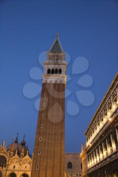 Royalty Free Photo of Campanile in Piazza San Marco at Dusk in Venice, Italy