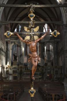 Royalty Free Photo of a Church Interior with Crucifixion in Venice, Italy