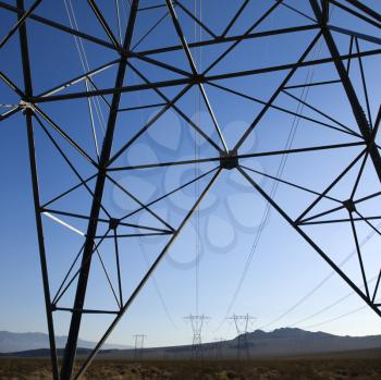 Royalty Free Photo of Electrical Power Lines in a Barren Desert Landscape