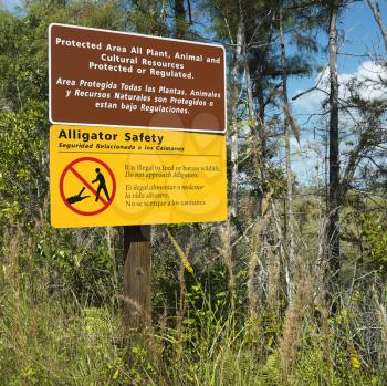 Royalty Free Photo of an Alligator Safety Sign in Everglades National Park, Florida, USA