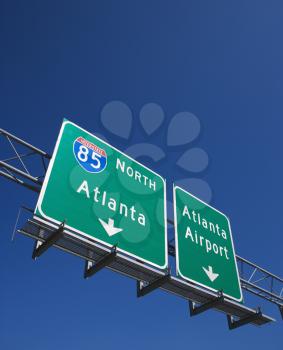 Royalty Free Photo of a Highway Sign for I-85 North to Atlanta, Georgia and the Atlanta Airport