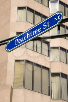 Royalty Free Photo of a Road Sign for Peachtree Street in Downtown Atlanta, Georgia