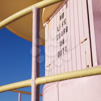 Royalty Free Photo of a Close-up of a Pink Art Deco Lifeguard Tower on a Beach in Miami, Florida, USA