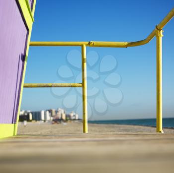 Royalty Free Photo of an Art Deco Lifeguard Tower Deck on Beach in Miami, Florida, USA