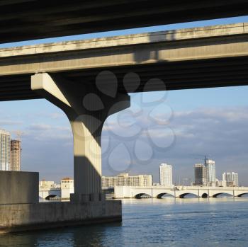 Royalty Free Photo of a Waterfront Skyline With a Bridge in Miami, Florida, USA