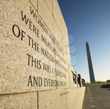 World War II Memorial with Washington Monument in background, Washington, DC, USA.