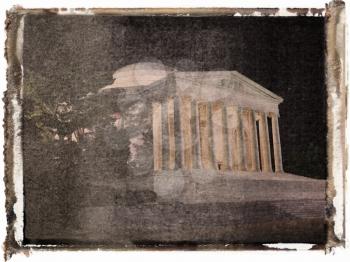 Royalty Free Photo of a Polaroid Transfer of Jefferson Memorial at Night in Washington, DC, USA
