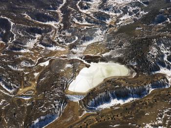 Royalty Free Photo of an Aerial View of Snow Covered Rural Colorado Scenic with Lake