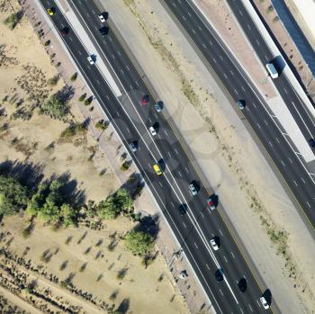 Royalty Free Photo of an Aerial of an Arizona Highway With Automobiles