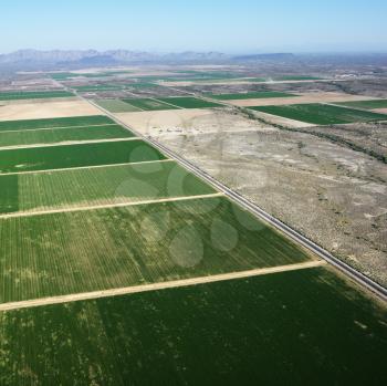 Royalty Free Photo of an Aerial View of Farmland in a Barren Landscape of Arizona