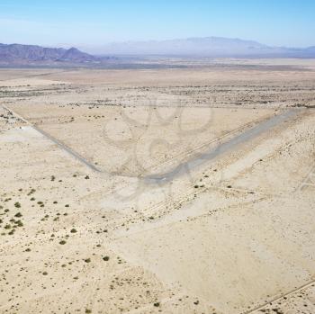 Royalty Free Photo of an Aerial View of a Remote Landing Strip in a California Desert