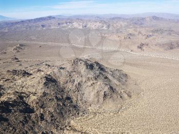 Royalty Free Photo of an Aerial View of Remote California Desert With a Mountain Range in the Background