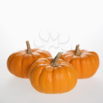 Royalty Free Photo of Three Orange Pumpkins Against a White Background