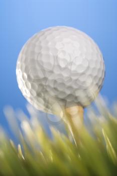 Royalty Free Photo of a golf ball on a tee in grass
