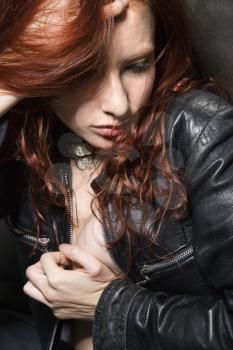 Royalty Free Photo of a Woman Wearing a Leather Jacket