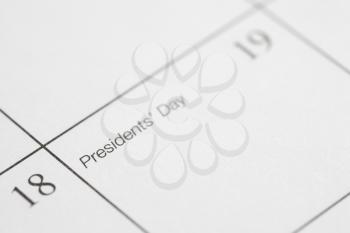 Royalty Free Photo of a Close-up of a Calendar Displaying Presidents Day