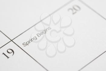 Royalty Free Photo of a Calendar Displaying the Beginning of Spring