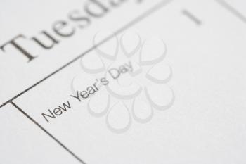 Royalty Free Photo of a Close-Up of a Calendar Displaying New Years Day